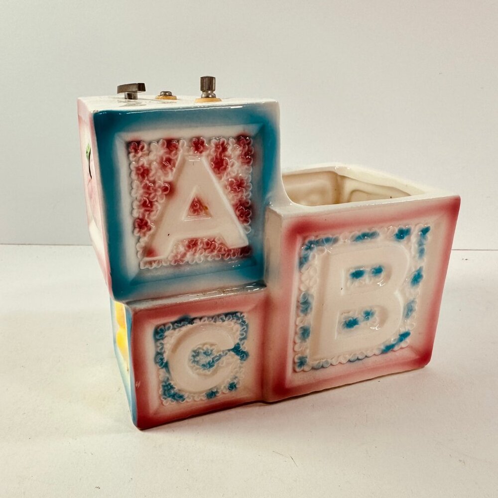 Vintage ABC ceramic Parma Japan baby music box planter